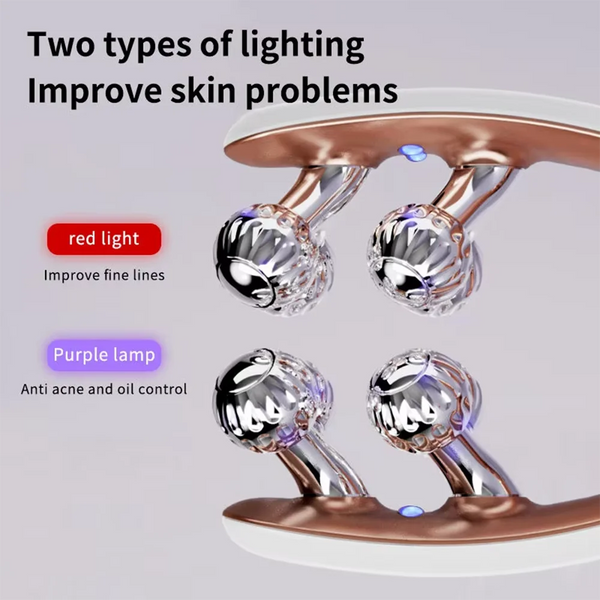 Facial Massager for Face and Neck V‑Shape Lifting Roller with Microcurrent Red Blue Light Therapy Vibrating Face Slimmer Device